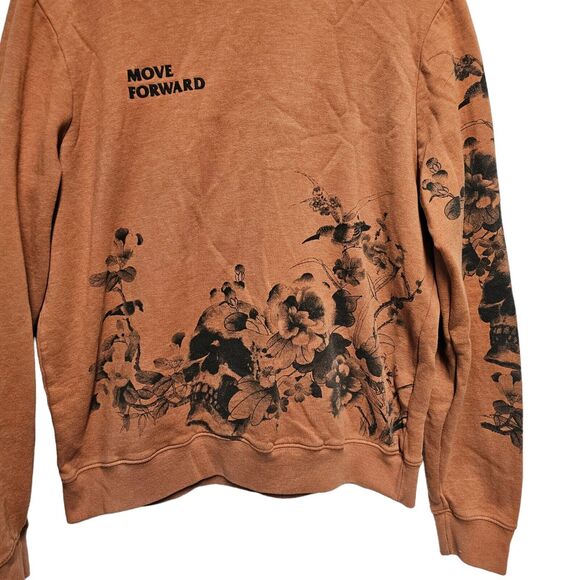 BLIND‎ ROOSTER Sweatshirt  Medium Orange MOVE FORWARD Cherry Blossoms - Picture 3 of 4